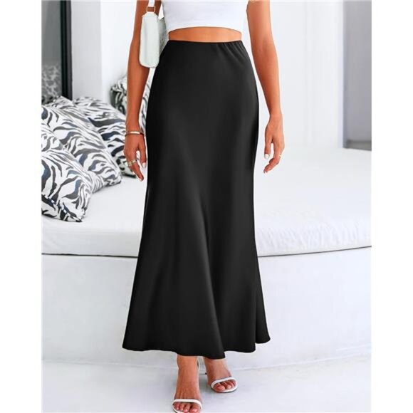Women's Elegant High Waist Maxi Skirts Black - Picture 4 of 6